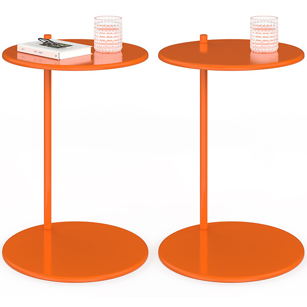 ID MARKET - Lot de 2 tables d'appoint rondes, table basse, bouts de canapé, tables de chevet LEONTINE 40 cm métal orange - large
