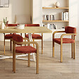ID MARKET - Lot de 4 chaises de salle à manger, fauteuils de table ESMA en métal effet bois et tissu chenille terracotta avec accoudoirs - vignette
