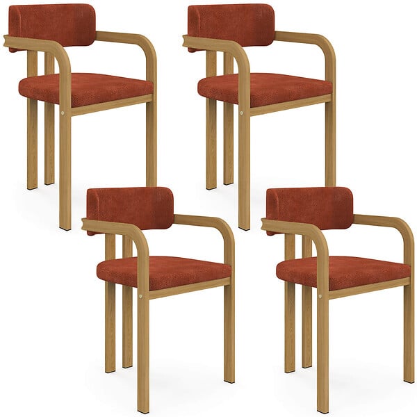 ID MARKET - Lot de 4 chaises de salle à manger, fauteuils de table ESMA en métal effet bois et tissu chenille terracotta avec accoudoirs - large