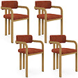 ID MARKET - Lot de 4 chaises de salle à manger, fauteuils de table ESMA en métal effet bois et tissu chenille terracotta avec accoudoirs - vignette