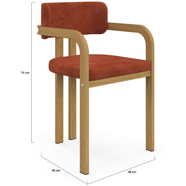 ID MARKET - Lot de 4 chaises de salle à manger, fauteuils de table ESMA en métal effet bois et tissu chenille terracotta avec accoudoirs - large