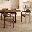 ID MARKET - Lot de 4 chaises de salle à manger, fauteuils de table ESMA en métal effet noyer et tissu chenille vert avec accoudoirs - vignette