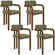 ID MARKET - Lot de 4 chaises de salle à manger, fauteuils de table ESMA en métal effet noyer et tissu chenille vert avec accoudoirs - vignette