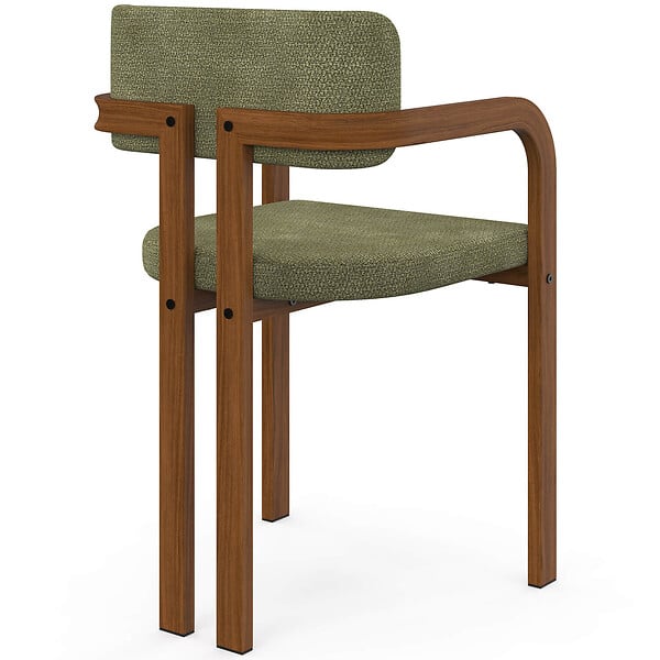 ID MARKET - Lot de 4 chaises de salle à manger, fauteuils de table ESMA en métal effet noyer et tissu chenille vert avec accoudoirs - large