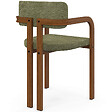 ID MARKET - Lot de 4 chaises de salle à manger, fauteuils de table ESMA en métal effet noyer et tissu chenille vert avec accoudoirs - vignette