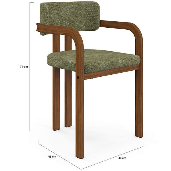 ID MARKET - Lot de 4 chaises de salle à manger, fauteuils de table ESMA en métal effet noyer et tissu chenille vert avec accoudoirs - large