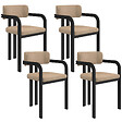 ID MARKET - Lot de 4 chaises de salle à manger, fauteuils de table ESMA en métal noir et velours taupe avec accoudoirs - vignette