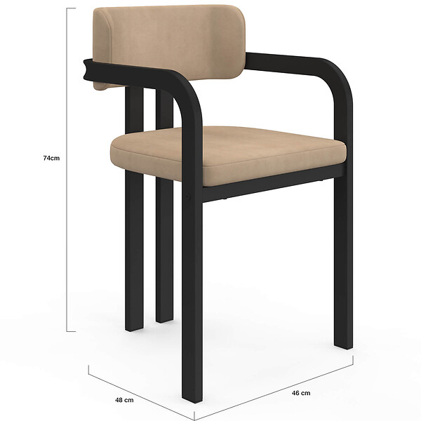 ID MARKET - Lot de 4 chaises de salle à manger, fauteuils de table ESMA en métal noir et velours taupe avec accoudoirs - large