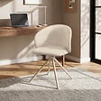 ID MARKET - Lot de 4 chaises pivotantes KIRA en tissu chenille beige et pied métal beige pour salle à manger - vignette