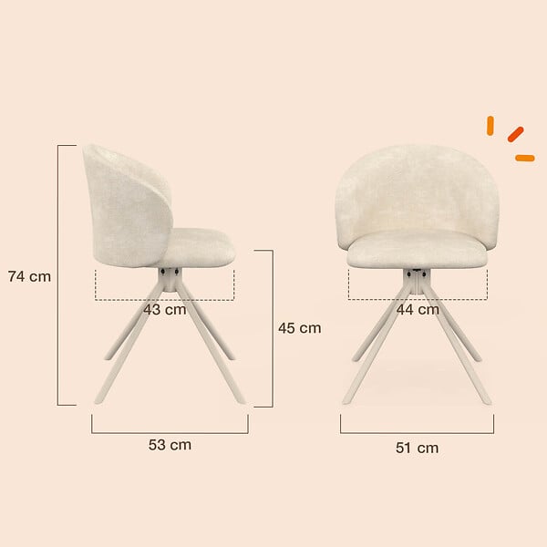 ID MARKET - Lot de 4 chaises pivotantes KIRA en tissu chenille beige et pied métal beige pour salle à manger - large