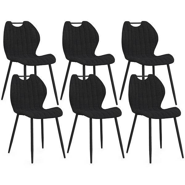ID MARKET - Lot de 6 chaises PIO avec poignée en tissu éponge noir - large
