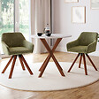 ID MARKET - Lot de 2 chaises pivotantes 360° de salle à manger, fauteuils de table JANY en tissu chenille verte et pied noyer - vignette