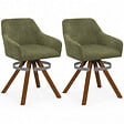 ID MARKET - Lot de 2 chaises pivotantes 360° de salle à manger, fauteuils de table JANY en tissu chenille verte et pied noyer - vignette