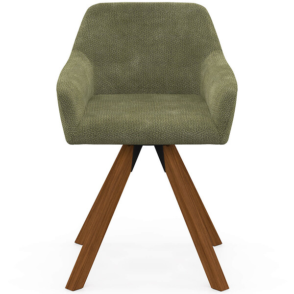 ID MARKET - Lot de 2 chaises pivotantes 360° de salle à manger, fauteuils de table JANY en tissu chenille verte et pied noyer - large