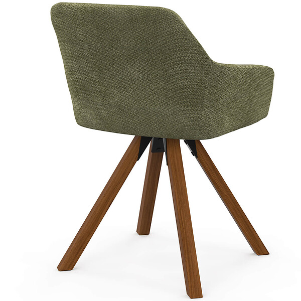 ID MARKET - Lot de 2 chaises pivotantes 360° de salle à manger, fauteuils de table JANY en tissu chenille verte et pied noyer - large
