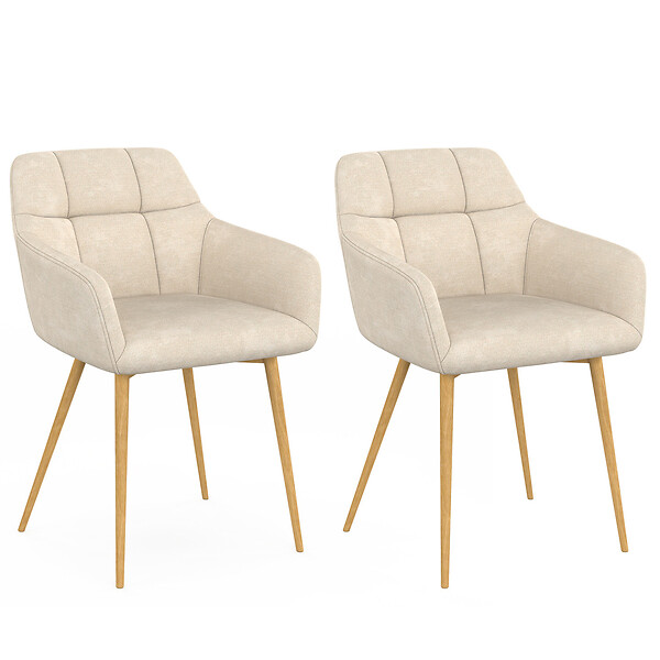ID MARKET - Lot de 2 chaises GINA tissu chenille beige pieds effet bois - large