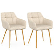 ID MARKET - Lot de 2 chaises GINA tissu chenille beige pieds effet bois - vignette