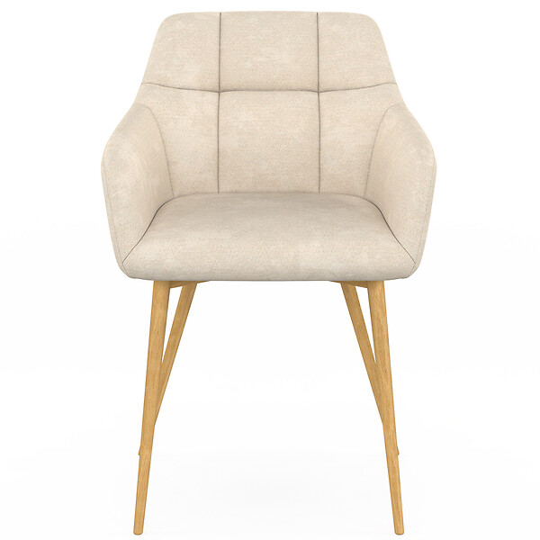 ID MARKET - Lot de 2 chaises GINA tissu chenille beige pieds effet bois - large