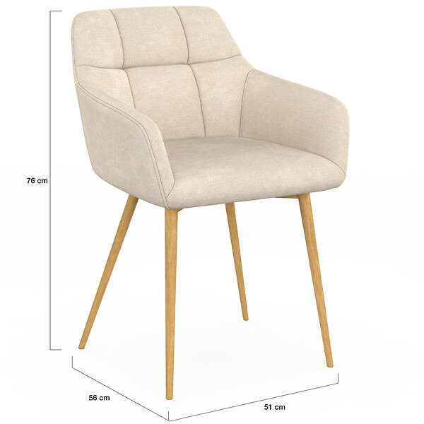 ID MARKET - Lot de 2 chaises GINA tissu chenille beige pieds effet bois - large
