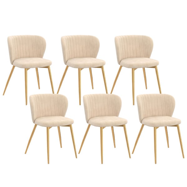 ID MARKET - Lot de 6 chaises KASIA en velours beige pieds dorés - large