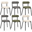 ID MARKET - Lot de 6 chaises MIKI dossier incurvé en tissu chenille mix color vert x2, écru x2, gris x2 pieds en métal noir - vignette