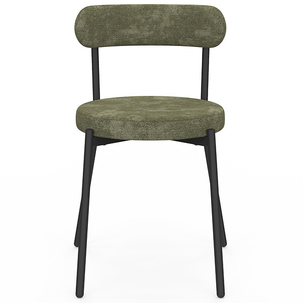 ID MARKET - Lot de 6 chaises MIKI dossier incurvé en tissu chenille mix color vert x2, écru x2, gris x2 pieds en métal noir - large