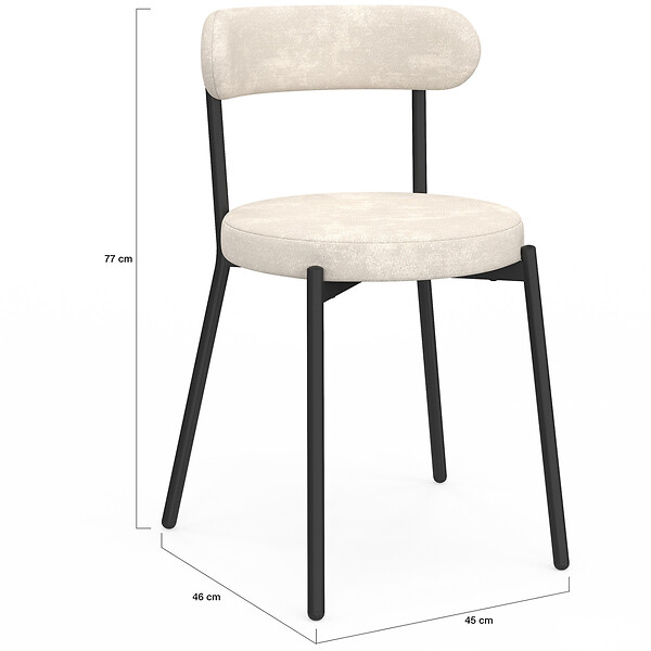 ID MARKET - Lot de 6 chaises MIKI dossier incurvé en tissu chenille mix color vert x2, écru x2, gris x2 pieds en métal noir - large