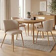 ID MARKET - Lot de 4 chaises PAULIE en tissu chenille beige et pieds effet bois pour salle à manger - vignette