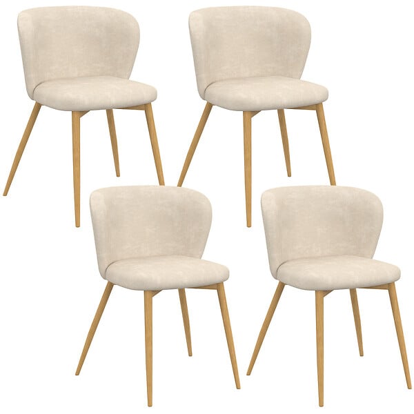ID MARKET - Lot de 4 chaises PAULIE en tissu chenille beige et pieds effet bois pour salle à manger - large