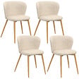 ID MARKET - Lot de 4 chaises PAULIE en tissu chenille beige et pieds effet bois pour salle à manger - vignette
