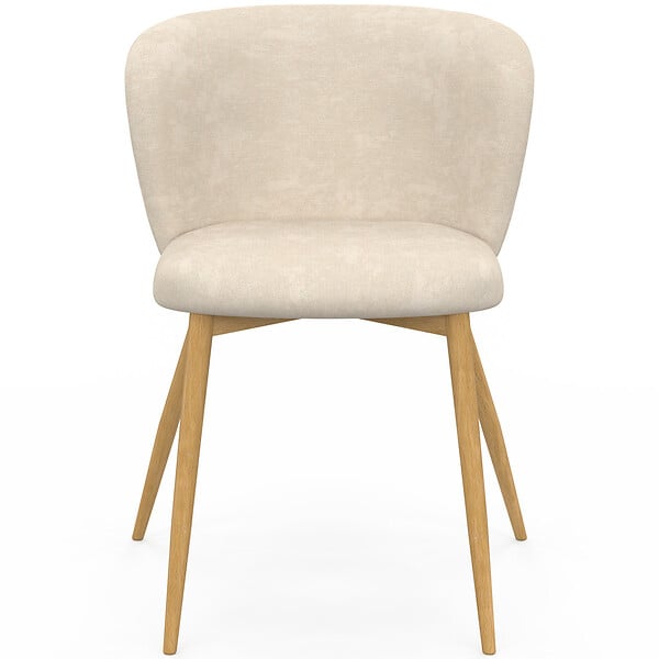 ID MARKET - Lot de 4 chaises PAULIE en tissu chenille beige et pieds effet bois pour salle à manger - large
