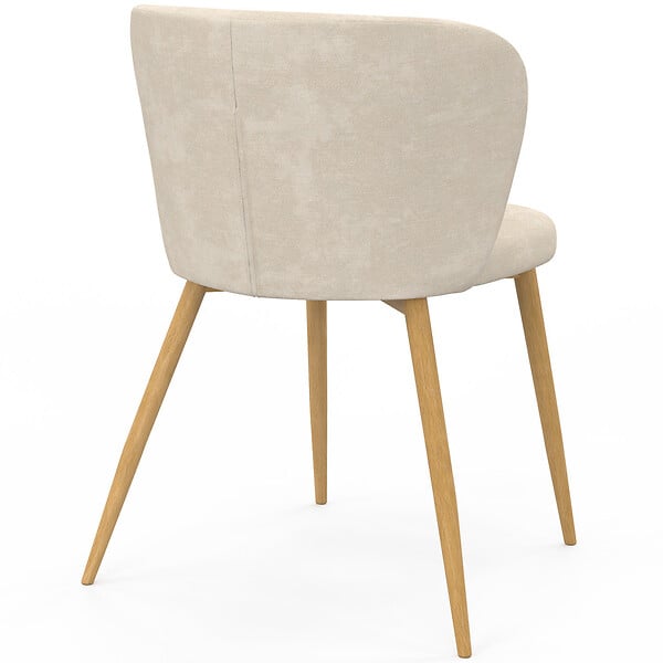 ID MARKET - Lot de 4 chaises PAULIE en tissu chenille beige et pieds effet bois pour salle à manger - large