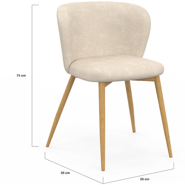 ID MARKET - Lot de 4 chaises PAULIE en tissu chenille beige et pieds effet bois pour salle à manger - large