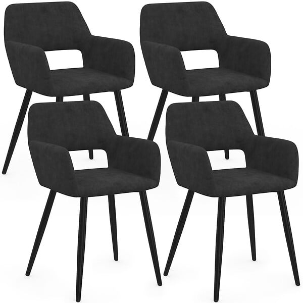 ID MARKET - Lot de 4 chaises de salle à manger, fauteuils de table HOLY en velours noir - large