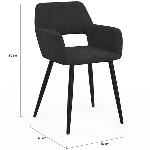ID MARKET - Lot de 4 chaises de salle à manger, fauteuils de table HOLY en velours noir - large