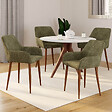ID MARKET - Lot de 4 chaises RORY en tissu chenille verte pieds noyer pour salle à manger - vignette