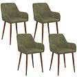 ID MARKET - Lot de 4 chaises RORY en tissu chenille verte pieds noyer pour salle à manger - vignette