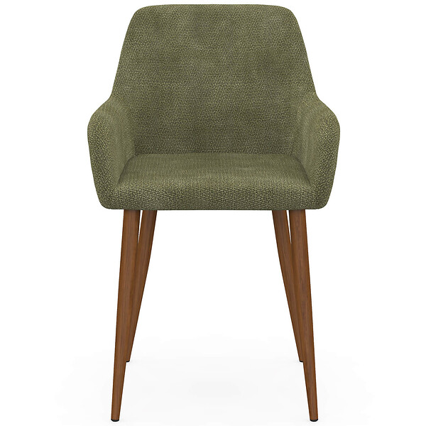 ID MARKET - Lot de 4 chaises RORY en tissu chenille verte pieds noyer pour salle à manger - large