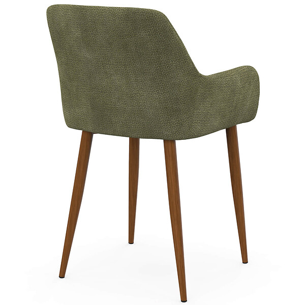 ID MARKET - Lot de 4 chaises RORY en tissu chenille verte pieds noyer pour salle à manger - large