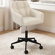 ID MARKET - Chaise de bureau EDGARD en tissu bouclette blanche pivotante et hauteur réglable à roulettes - vignette