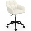 ID MARKET - Chaise de bureau EDGARD en tissu bouclette blanche pivotante et hauteur réglable à roulettes - vignette