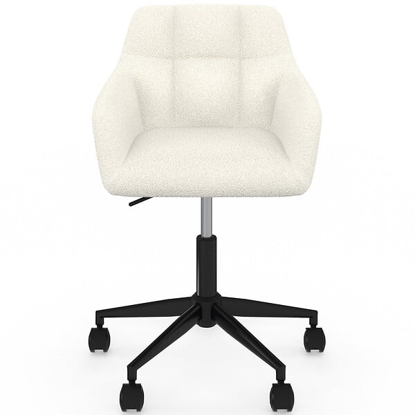 ID MARKET - Chaise de bureau EDGARD en tissu bouclette blanche pivotante et hauteur réglable à roulettes - large