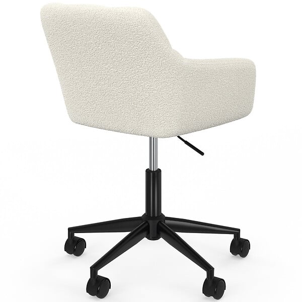 ID MARKET - Chaise de bureau EDGARD en tissu bouclette blanche pivotante et hauteur réglable à roulettes - large