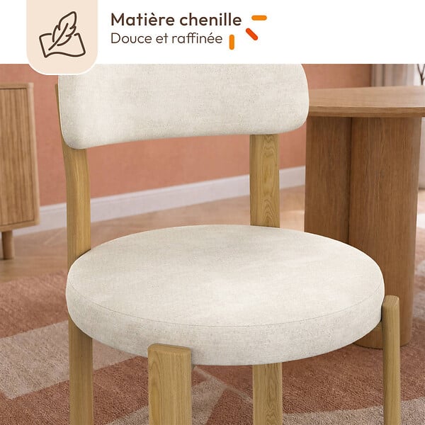 ID MARKET - Lot de 4 chaises NELLA en tissu chenille beige pour salle à manger - large