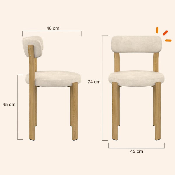 ID MARKET - Lot de 4 chaises NELLA en tissu chenille beige pour salle à manger - large