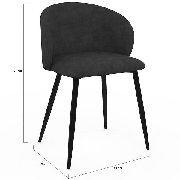 ID MARKET - Lot de 6 chaises KIRA en velours noir pour salle à manger - large