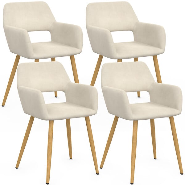 ID MARKET - Lot de 4 chaises de salle à manger, fauteuils de table HOLY en velours beige - large