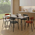 ID MARKET - Lot de 6 chaises MIKI dossier incurvé en tissu chenille mix color terracotta x2, écru x2, gris foncé x2 pieds en métal noir - vignette