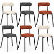 ID MARKET - Lot de 6 chaises MIKI dossier incurvé en tissu chenille mix color terracotta x2, écru x2, gris foncé x2 pieds en métal noir - vignette