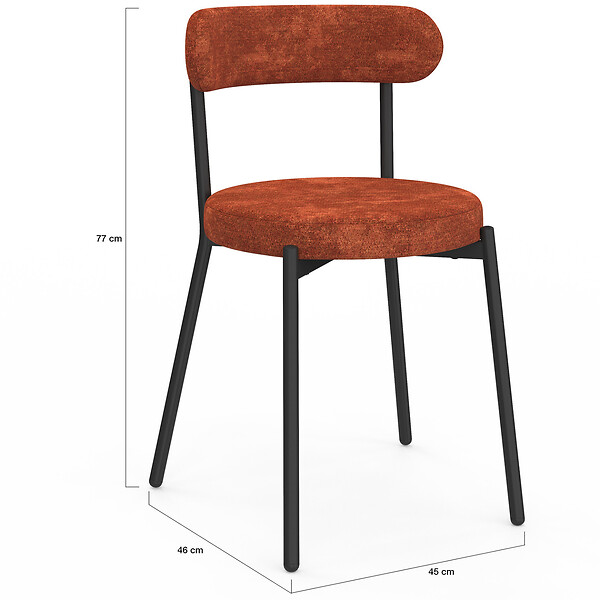 ID MARKET - Lot de 6 chaises MIKI dossier incurvé en tissu chenille mix color terracotta x2, écru x2, gris foncé x2 pieds en métal noir - large